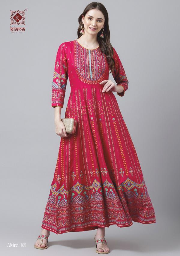 Kiana Akira Long Rayon Printed Stylish Anarkali Kurti Collection